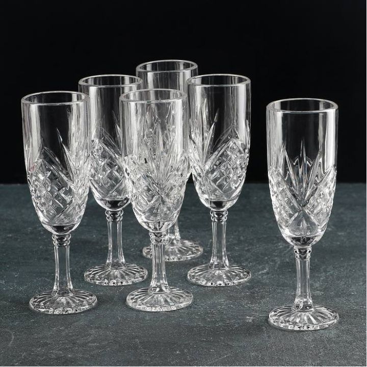 Набор бокалов для шампанского «Венеция», 180 мл, 6×19 см, 6 шт