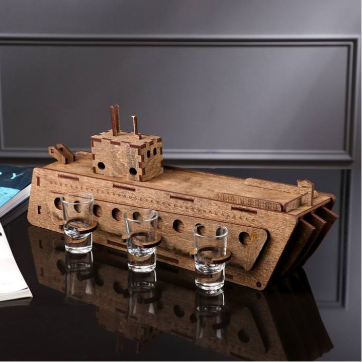 Мини-бар деревянный "Корабль", 46х10х8 см, светлый